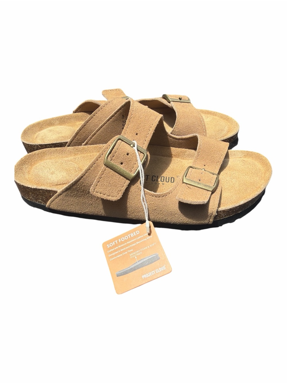 Project Cloud Genuine Suede Cork Footbed Sandals Taupe Size 9 NWT
